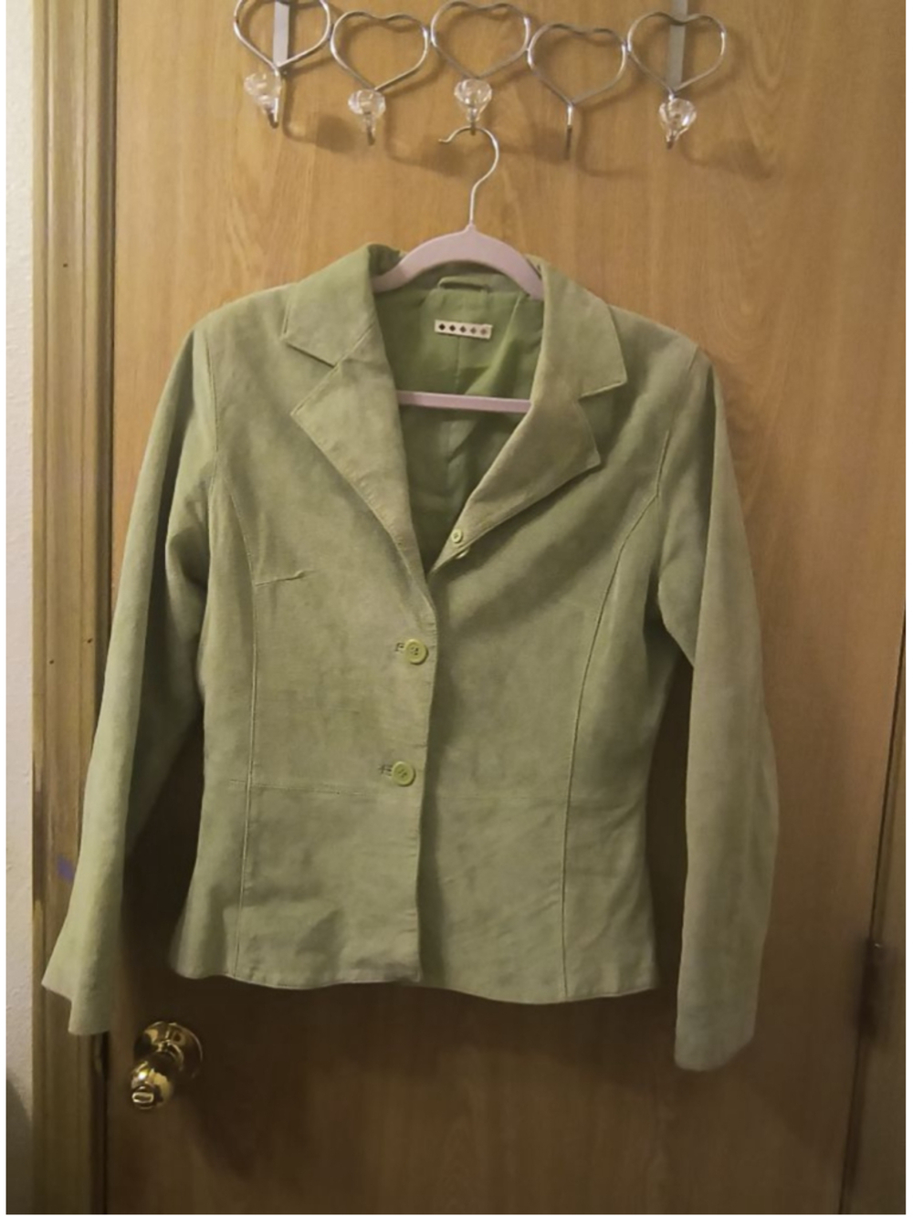 Five Diamonds Sage Green Genuine Suede Leather Blazer Jacket Size M Vintage Y2K